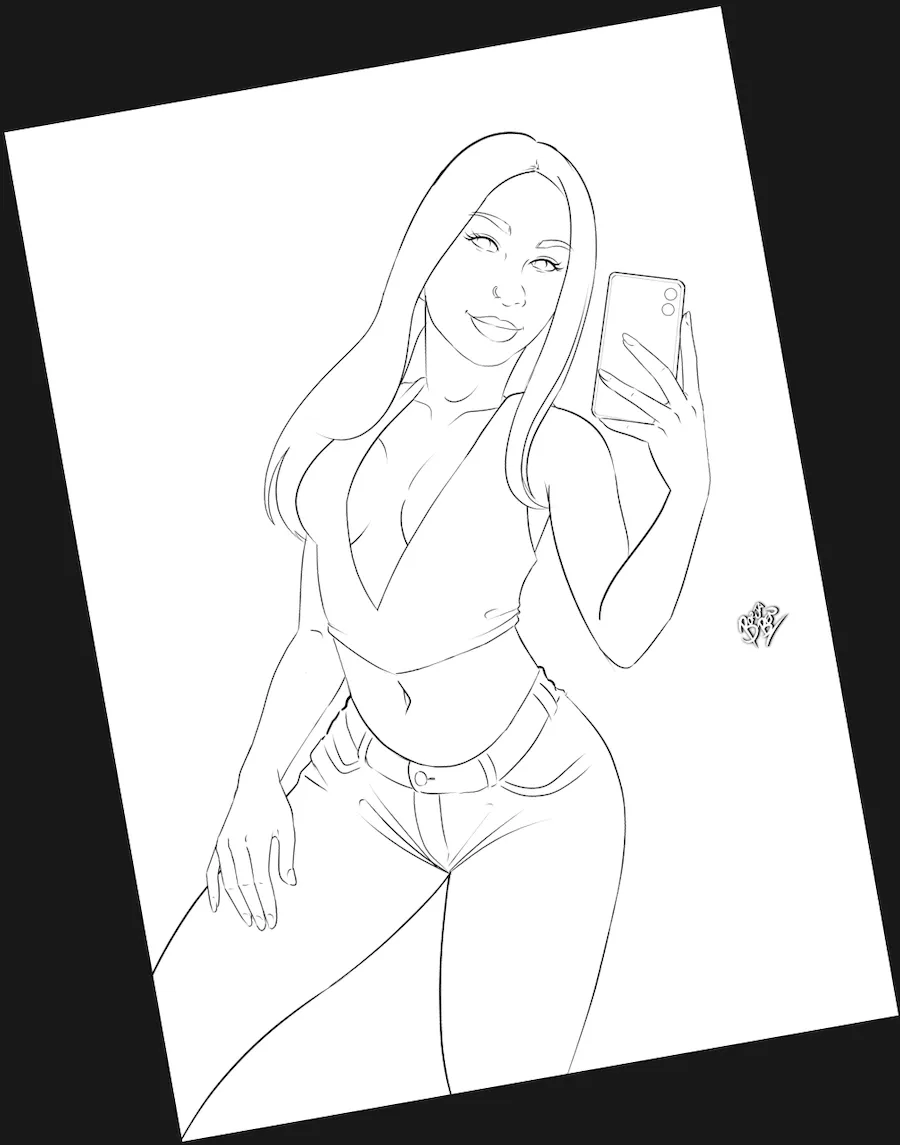 Lineart y entintado de una ilustración personalizada para regalo de cumpleaños y Navidad