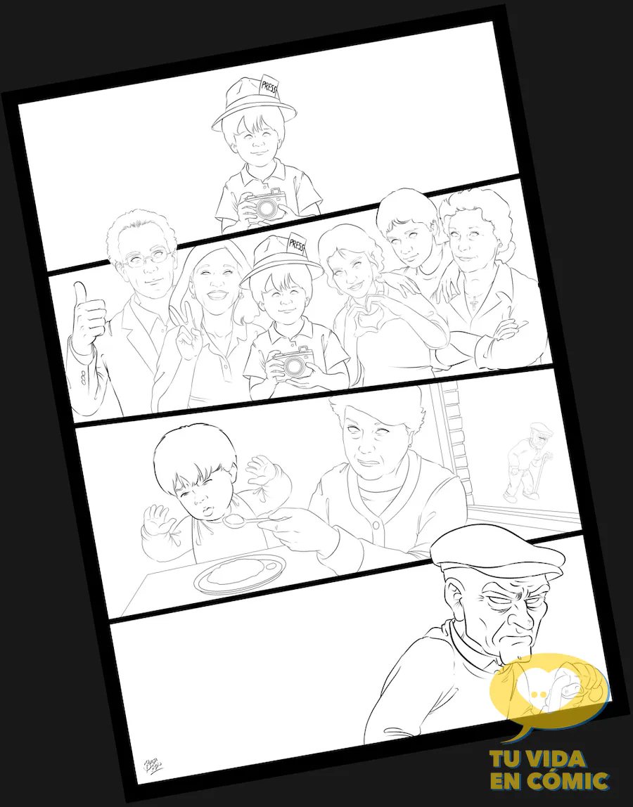 Proceso de realización del cómic personalizado. Fase de entintado lineart